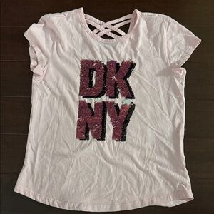 DKNY Light Pink Kids Tee with Sequin Logo